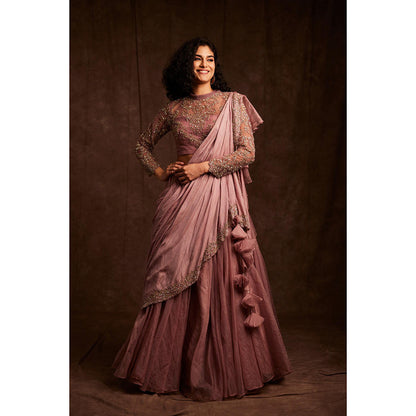 Label Gayatri Bishnoi Mauve Midwestern Draped Lehenga with Blouse (Set of 2)
