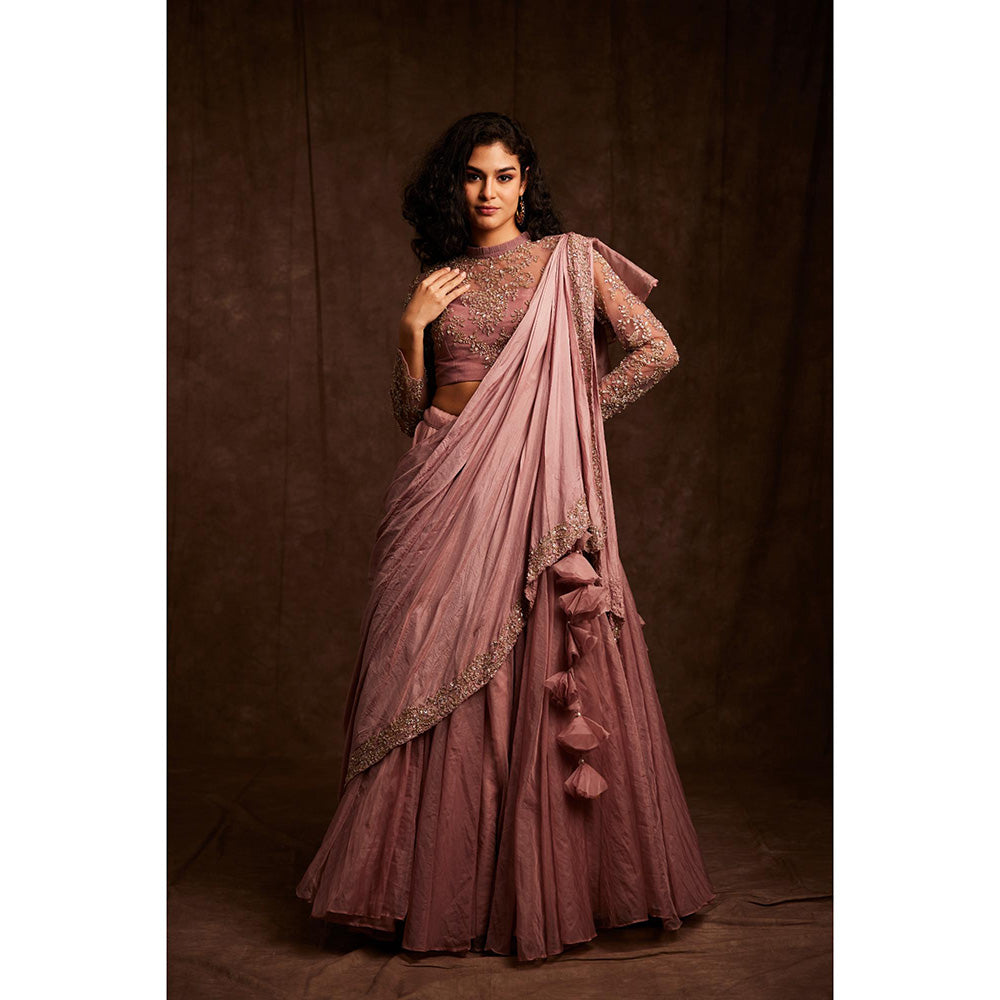Label Gayatri Bishnoi Mauve Midwestern Draped Lehenga with Blouse (Set of 2)