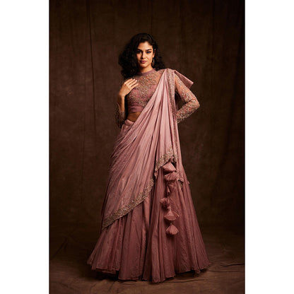 Label Gayatri Bishnoi Mauve Midwestern Draped Lehenga with Blouse (Set of 2)