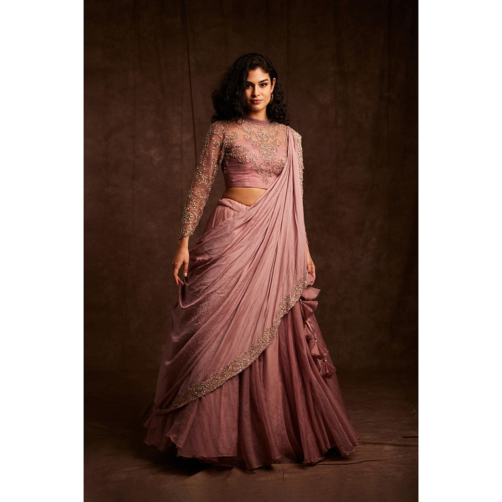 Label Gayatri Bishnoi Mauve Midwestern Draped Lehenga with Blouse (Set of 2)