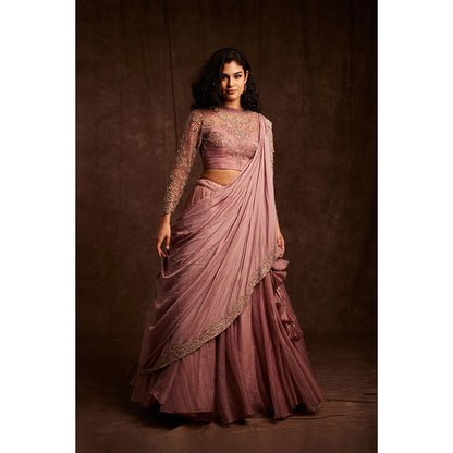 Label Gayatri Bishnoi Mauve Midwestern Draped Lehenga with Blouse (Set of 2)