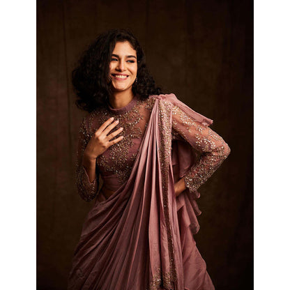 Label Gayatri Bishnoi Mauve Midwestern Draped Lehenga with Blouse (Set of 2)