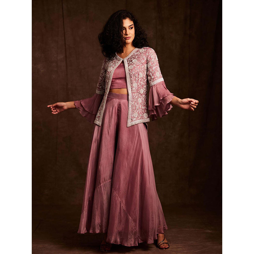 Label Gayatri Bishnoi Mauve Bustier with Palazzo and Jacket (Set of 3)