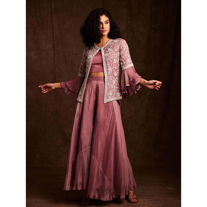 Label Gayatri Bishnoi Mauve Bustier with Palazzo and Jacket (Set of 3)