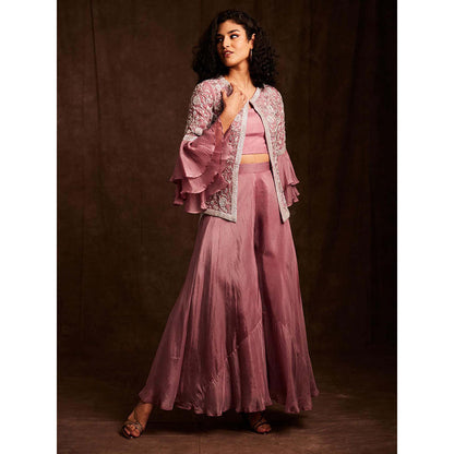 Label Gayatri Bishnoi Mauve Bustier with Palazzo and Jacket (Set of 3)