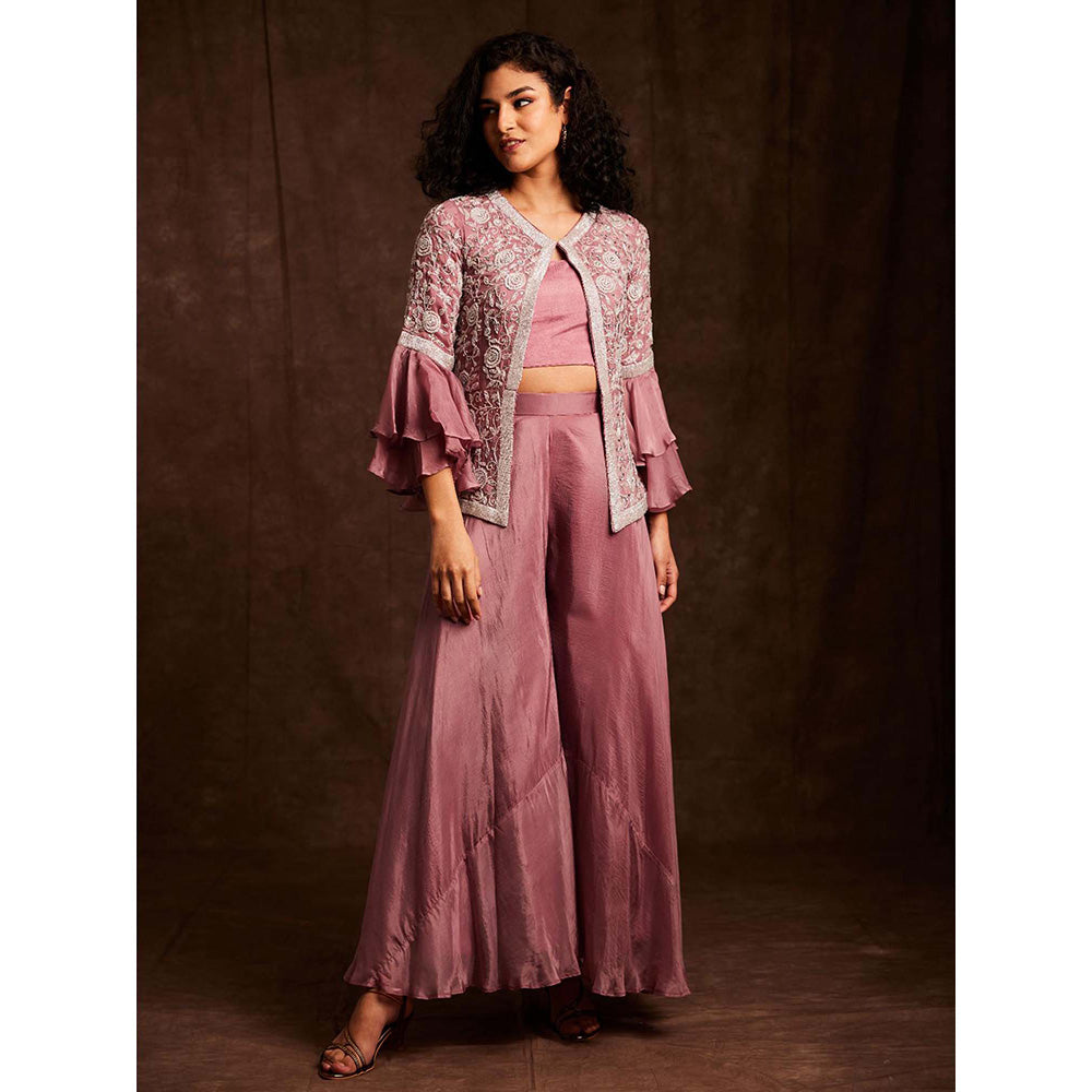 Label Gayatri Bishnoi Mauve Bustier with Palazzo and Jacket (Set of 3)