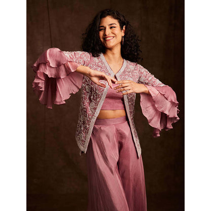 Label Gayatri Bishnoi Mauve Bustier with Palazzo and Jacket (Set of 3)