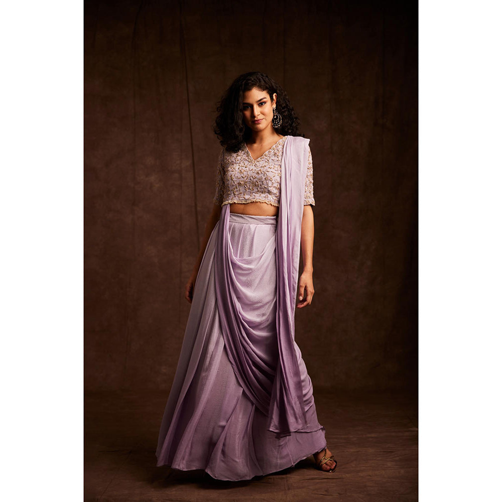 Label Gayatri Bishnoi Lavender Ombre Pre-Draped Saree with Stitched Blouse