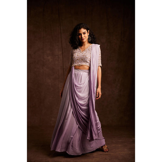 Label Gayatri Bishnoi Lavender Ombre Pre-Draped Saree with Stitched Blouse
