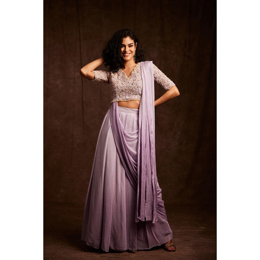 Label Gayatri Bishnoi Lavender Ombre Pre-Draped Saree with Stitched Blouse