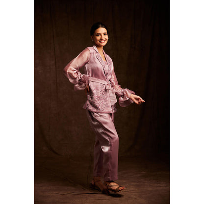 Label Gayatri Bishnoi Pink Notch Collar Blazer with Bustier and Pant (Set of 3)