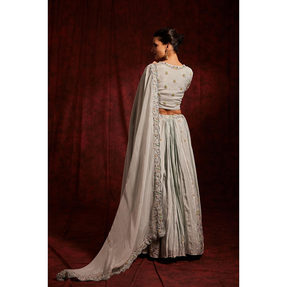 Label Gayatri Bishnoi Blue Sarmai Kalidaar Lehenga with Blouse and Dupatta (Set of 3)