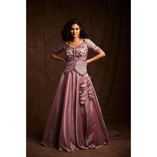 Label Gayatri Bishnoi Purple Fluid Organza Lehenga with Top (Set of 2)