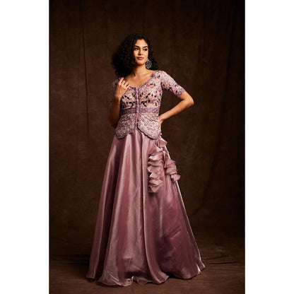 Label Gayatri Bishnoi Purple Fluid Organza Lehenga with Top (Set of 2)