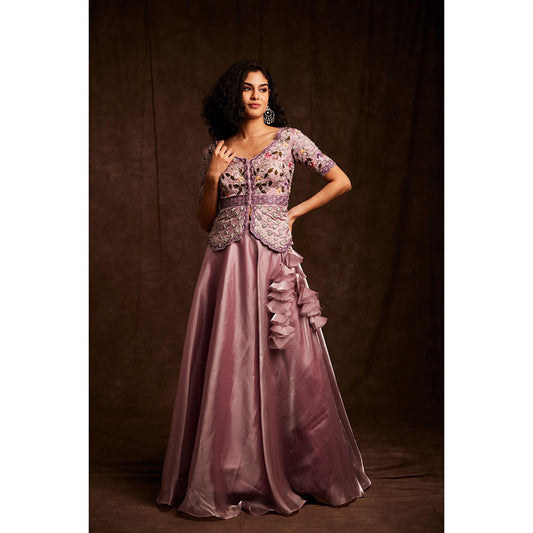 Label Gayatri Bishnoi Purple Fluid Organza Lehenga with Top (Set of 2)