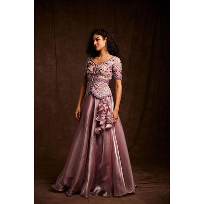 Label Gayatri Bishnoi Purple Fluid Organza Lehenga with Top (Set of 2)