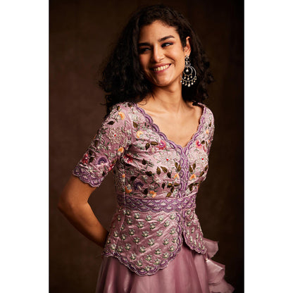 Label Gayatri Bishnoi Purple Fluid Organza Lehenga with Top (Set of 2)