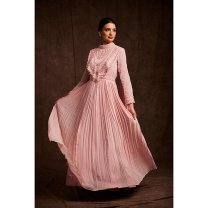 Label Gayatri Bishnoi Pink Flamingo Cape with Drape Gown and Belt (Set of 3)