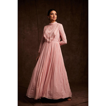Label Gayatri Bishnoi Pink Flamingo Cape with Drape Gown and Belt (Set of 3)