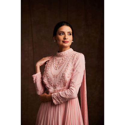 Label Gayatri Bishnoi Pink Flamingo Cape with Drape Gown and Belt (Set of 3)