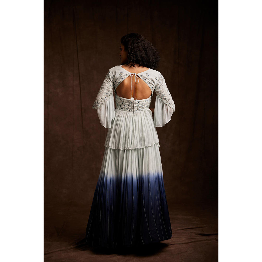 Label Gayatri Bishnoi Blue Ambani Ombre Peplum Top with Lehenga and Dupatta (Set of 3)