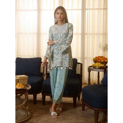 Label S4U Blue Embroidered Co-Ord (Set of 2)