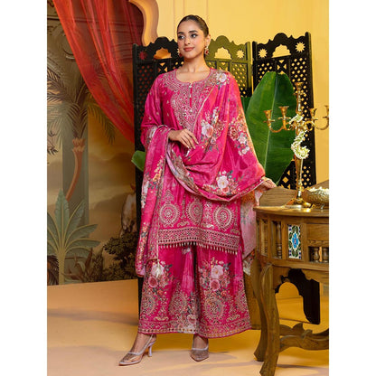 Label S4U Fuchsia Pink Embroidered Palazzo with Kurta and Dupatta