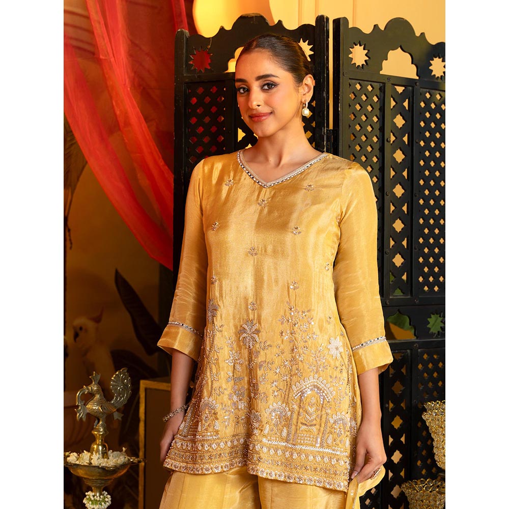 Label S4U Graceful Yellow Embroidered Palazzo