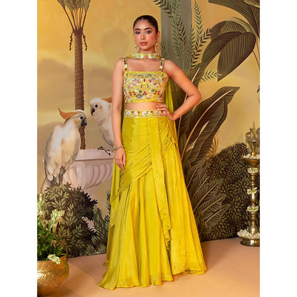 Label S4U Green Floral Embroidered Lehenga with Bustier and Dupatta