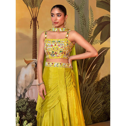 Label S4U Green Floral Embroidered Lehenga with Bustier and Dupatta