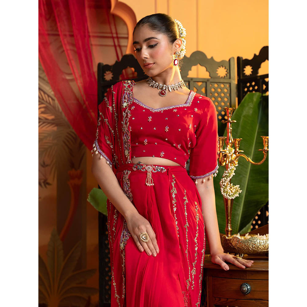 Label S4U Red Embroidered Lehenga with Blouse and Dupatta