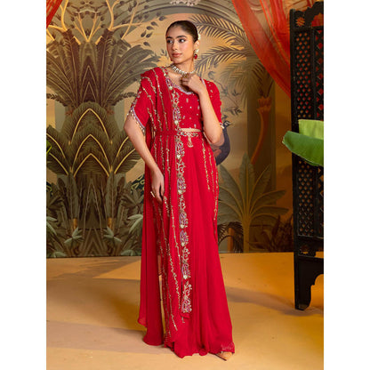 Label S4U Red Embroidered Lehenga with Blouse and Dupatta
