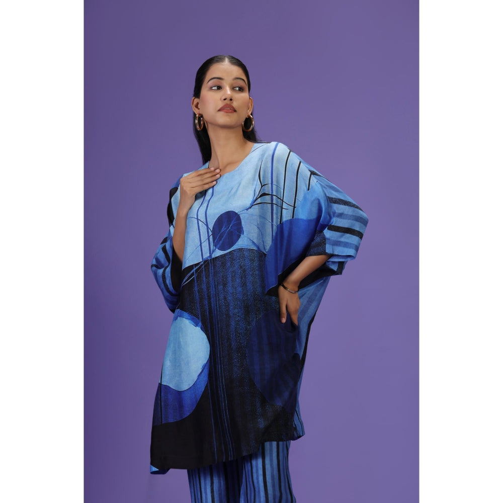 Label Radini Blue Eclipse Kurta Style Kaftan with Pant