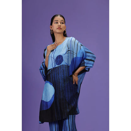 Label Radini Blue Eclipse Kurta Style Kaftan with Pant