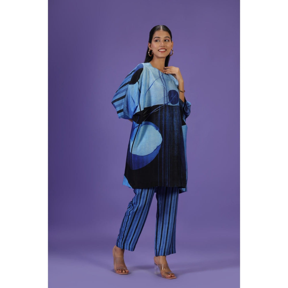 Label Radini Blue Eclipse Kurta Style Kaftan with Pant