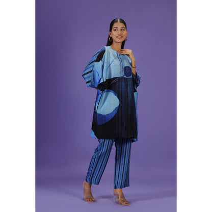 Label Radini Blue Eclipse Kurta Style Kaftan with Pant