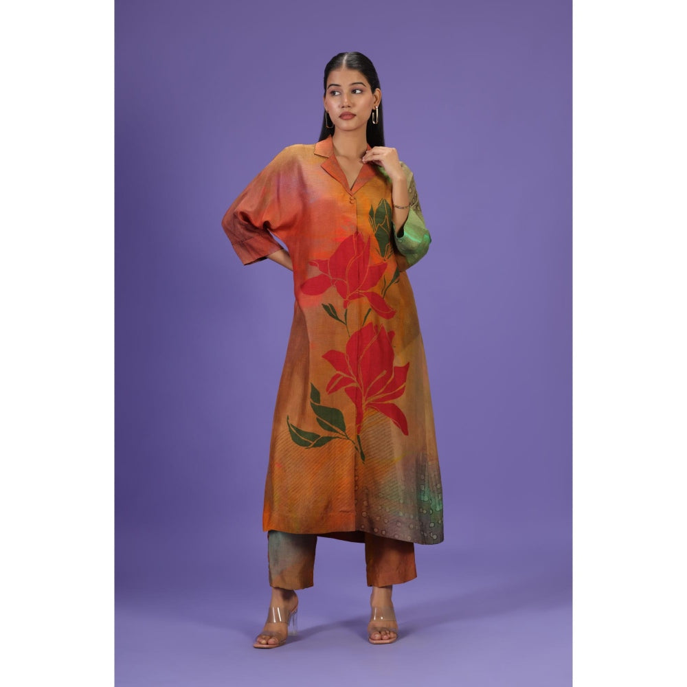 Label Radini Autumn Bloom Long Kurta with Pant - Multi-Color