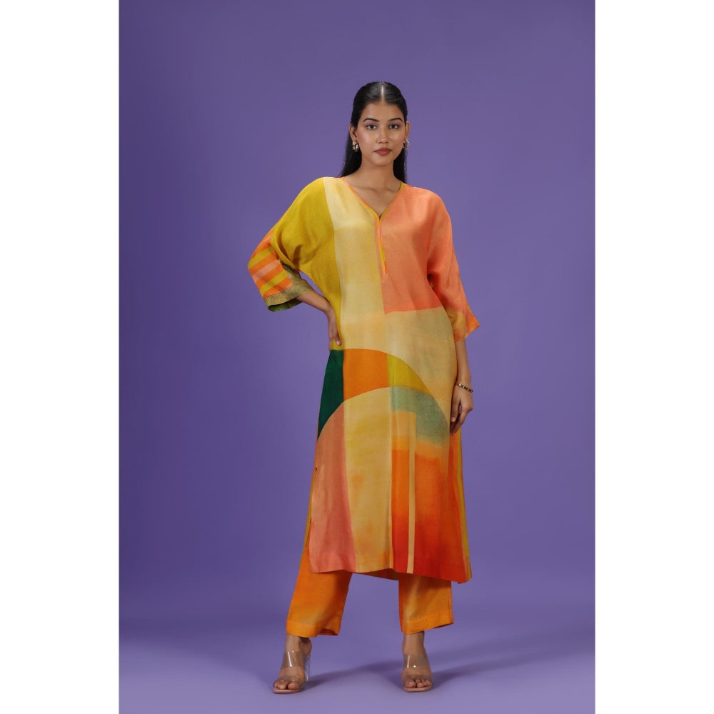 Label Radini Sunkissed Aura Long Kurta with Pant - Multi-Color