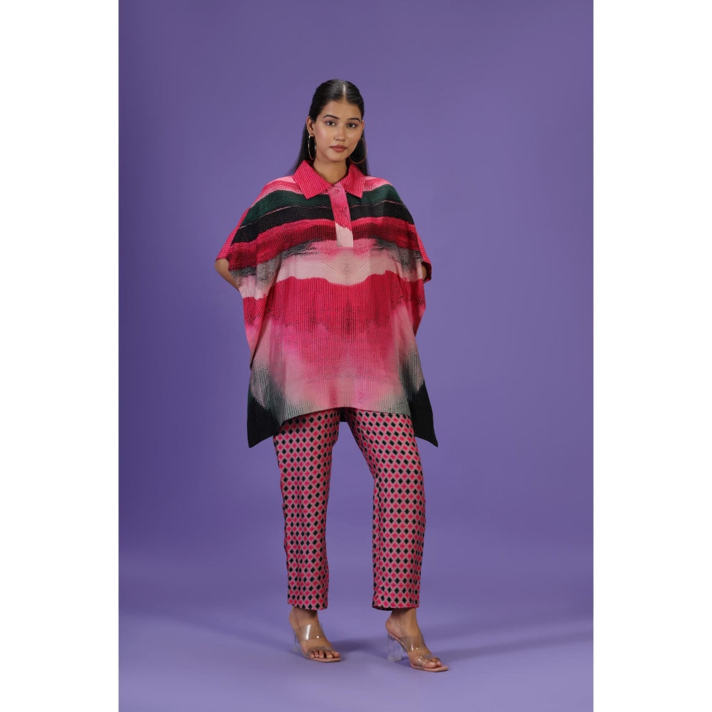 Label Radini Rose Noir Short Kaftan with Pant - Pink