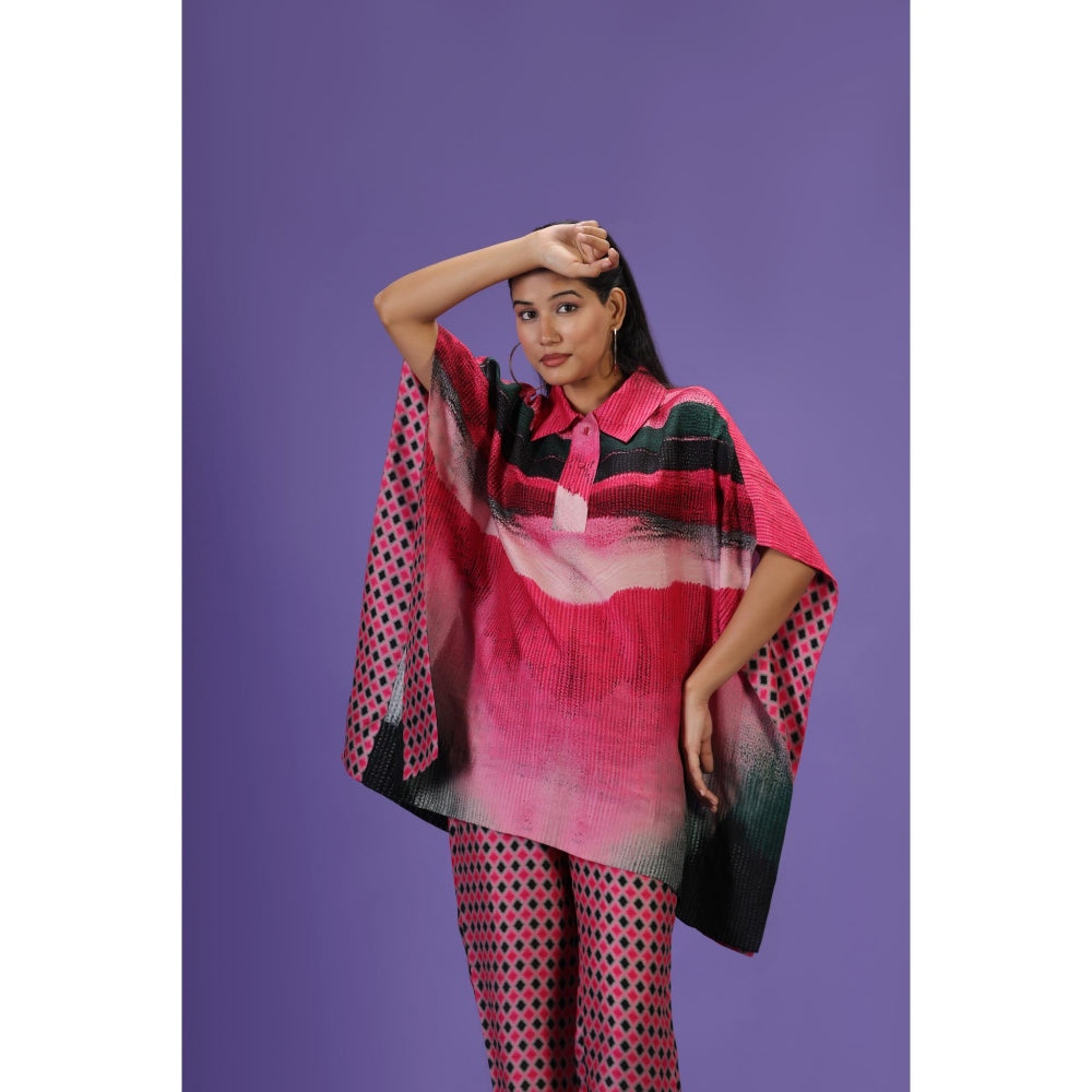 Label Radini Rose Noir Short Kaftan with Pant - Pink