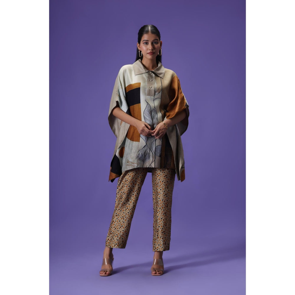 Label Radini Earthern Luxe Short Kaftan with Pant - Multi-Color