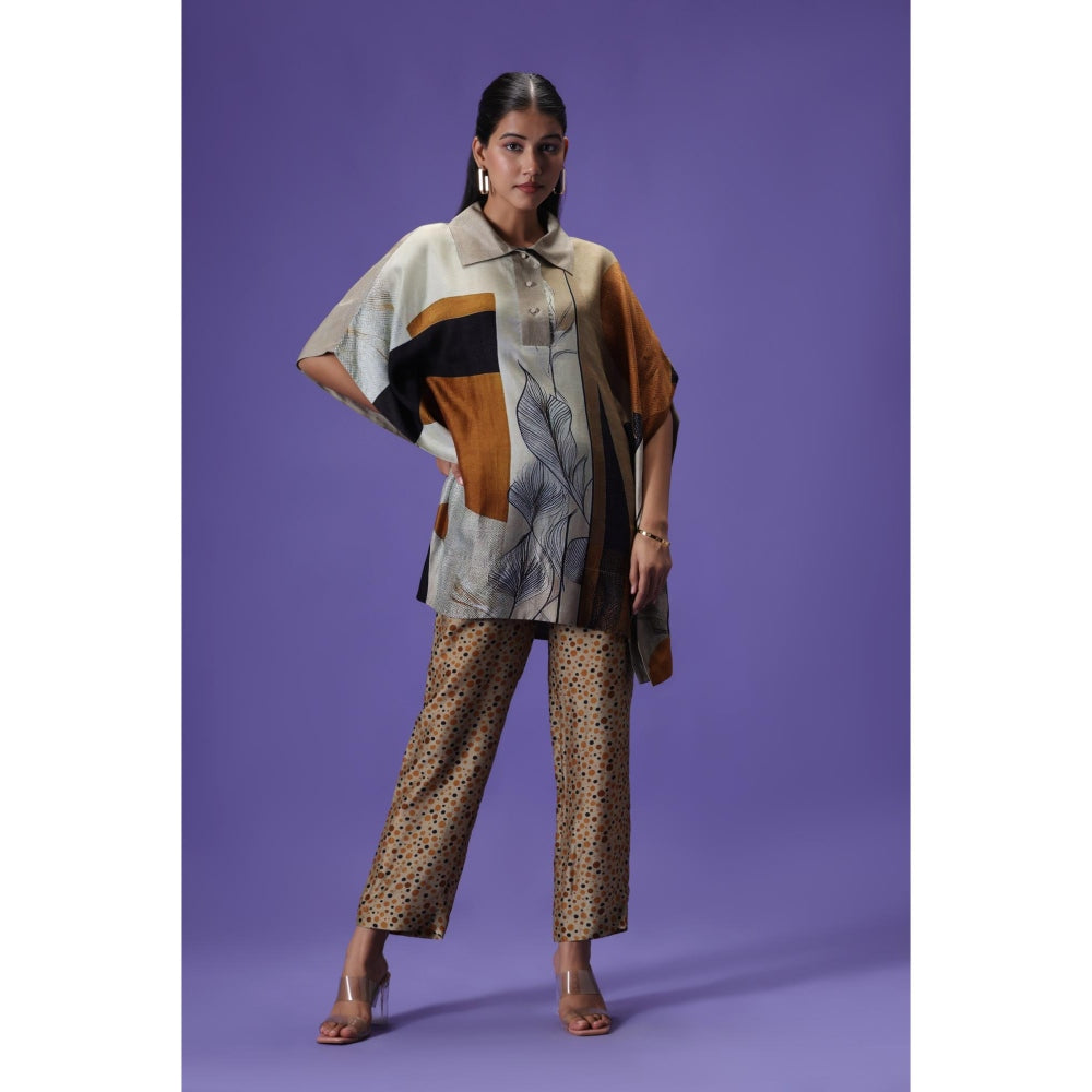 Label Radini Earthern Luxe Short Kaftan with Pant - Multi-Color