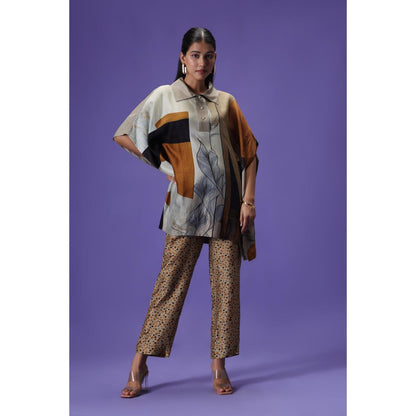 Label Radini Earthern Luxe Short Kaftan with Pant - Multi-Color