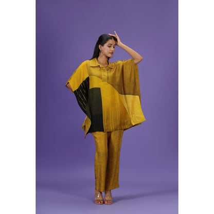Label Radini Golden Mirage Short Kaftan with Pant - Mustard