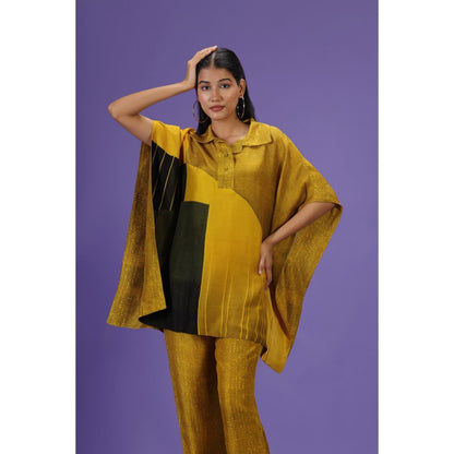 Label Radini Golden Mirage Short Kaftan with Pant - Mustard