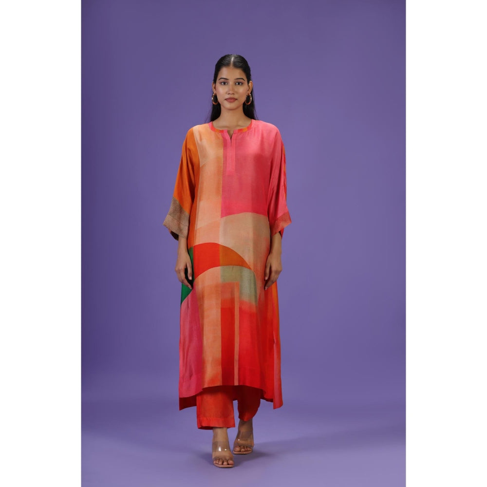 Label Radini Vermilion Aura Long Kurta with Pant - Multi-Color