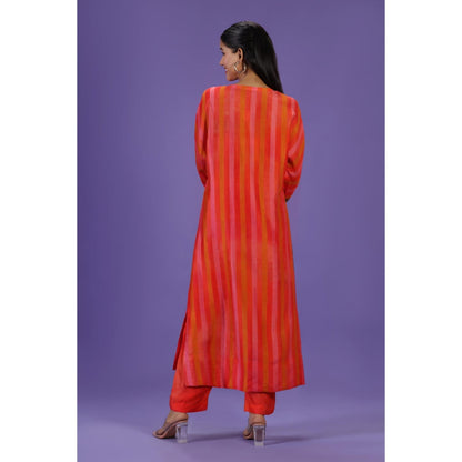 Label Radini Vermilion Aura Long Kurta with Pant - Multi-Color