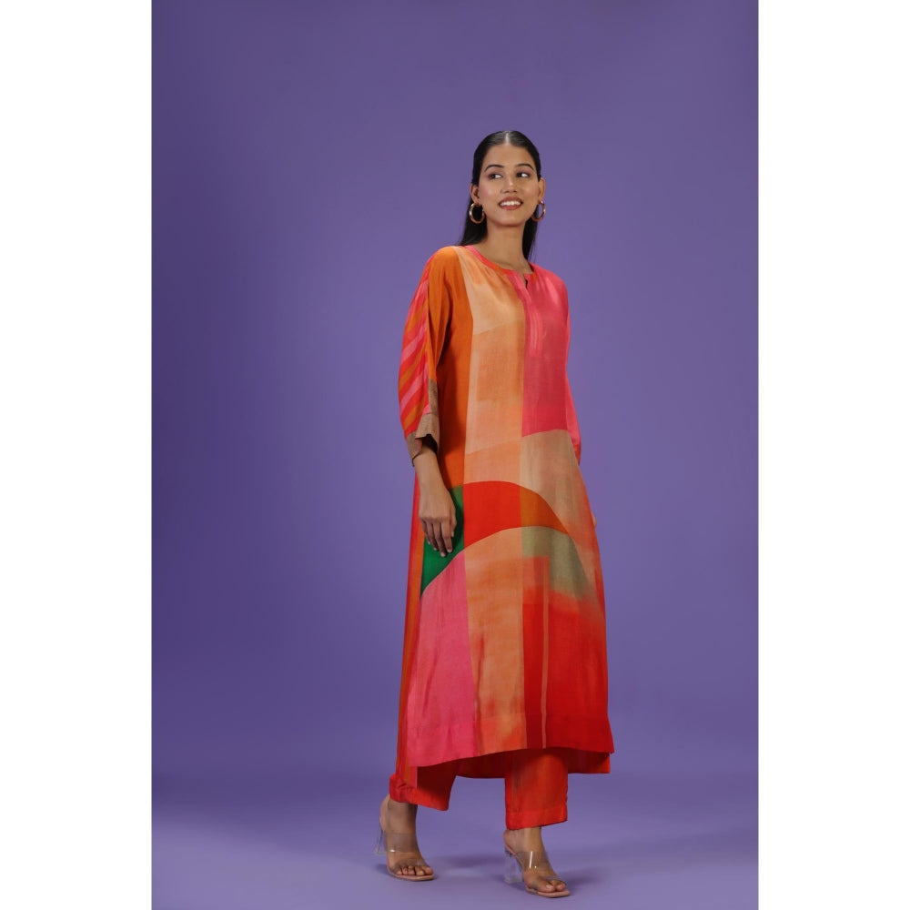 Label Radini Vermilion Aura Long Kurta with Pant - Multi-Color