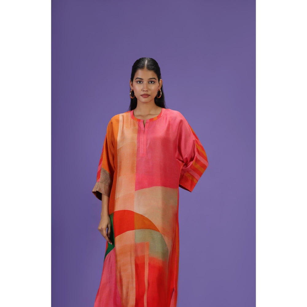 Label Radini Vermilion Aura Long Kurta with Pant - Multi-Color