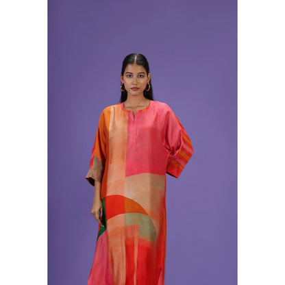 Label Radini Vermilion Aura Long Kurta with Pant - Multi-Color